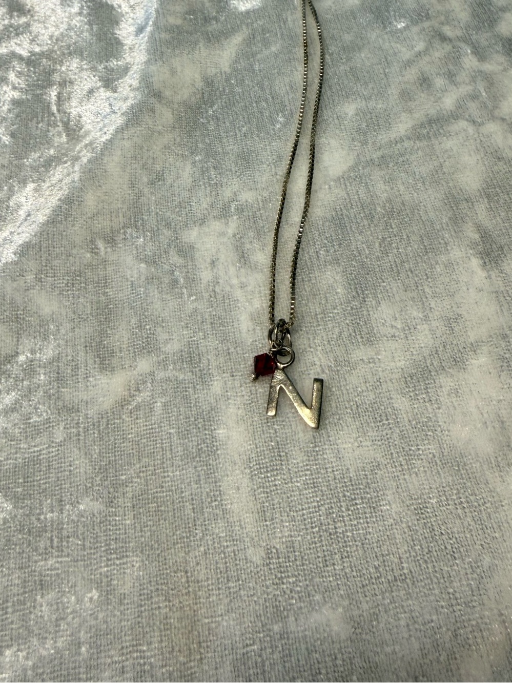 925 Sterling Silver Initial N Necklace Red Crystal Charm Letter Pendant Gift